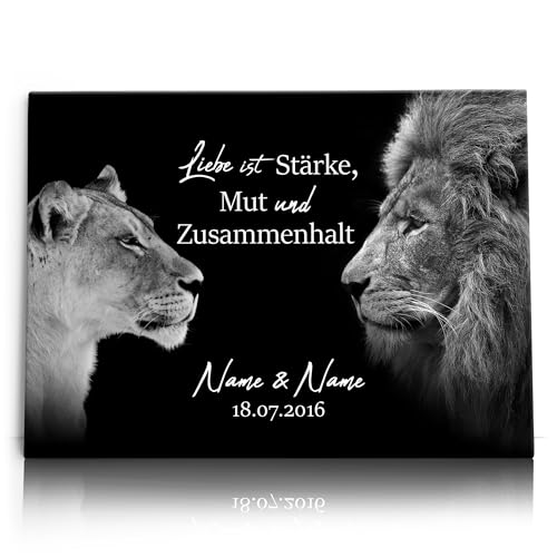 Liebesleinwand Individuelles Wandbild | Jahrestag, Hochzeitstag Geschenke für Frauen | Leinwand mit Namen und Datum gestalten | King & Queen (Schwarz) von Liebesleinwand