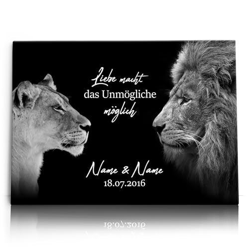 Liebesleinwand Individuelles Wandbild | Jahrestag, Hochzeitstag Geschenke für Frauen | Leinwand mit Namen und Datum gestalten | King & Queen (Schwarz) von Liebesleinwand