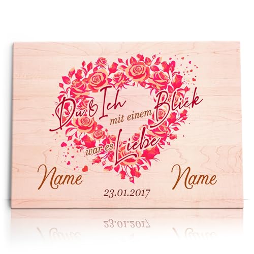 Liebesleinwand Individuelles Wandbild Liebe auf den ersten Blick | Jahrestag, Hochzeitstag Geschenke für Frauen | Leinwand mit Namen und Datum gestalten von Liebesleinwand