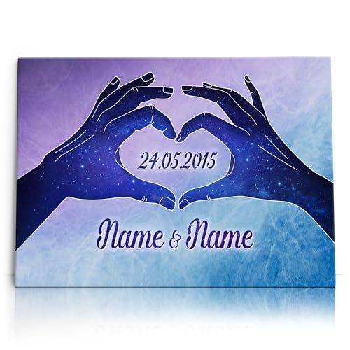 Liebesleinwand Individuelles Wandbild Liebeshände | Jahrestag, Hochzeitstag Geschenke für Frauen | Leinwand mit Namen und Datum gestalten von Liebesleinwand