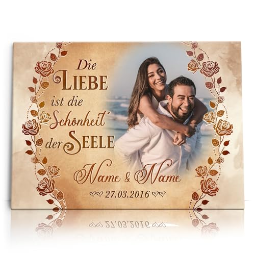 Liebesleinwand | Leinwand mit Foto, Namen und Datum | Wandbild gestalten eigenes Foto, Jahrestag Geschenk für Frauen und Männer | Seelenpartner von Liebesleinwand