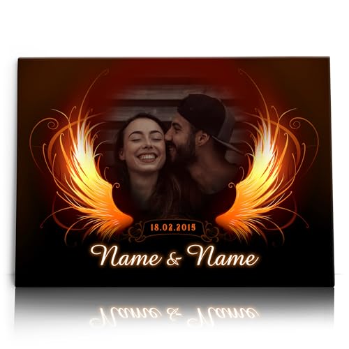 Liebesleinwand Leinwand mit Foto personalisiert | Geschenk für sie oder ihn zum Jahrestag, Verlobung, Hochzeitstag | Leinwandbild gestalten mit Namen und Datum | Behütete Liebe von Liebesleinwand