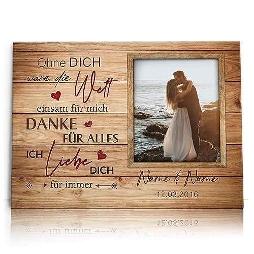 Liebesleinwand Leinwand mit Foto personalisiert | Geschenk für sie oder ihn zum Jahrestag, Verlobung, Hochzeitstag | Leinwandbild gestalten mit Namen und Datum | Niemals einsam von Liebesleinwand