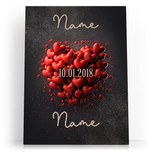 Liebesleinwand | Leinwand mit Namen und Datum | Wandbild gestalten, Jahrestag Geschenk für Frauen und Männer | Balloon Love von Liebesleinwand