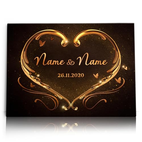 Liebesleinwand | Leinwand mit Namen und Datum | Wandbild gestalten, Jahrestag Geschenk für Frauen und Männer | Goldenes Herz Liebesleinwand | Leinwand mit Namen und Datum | Wandbild gestalten, Jahrestag Geschenk für Frauen und Männer | Goldenes Herz von Liebesleinwand