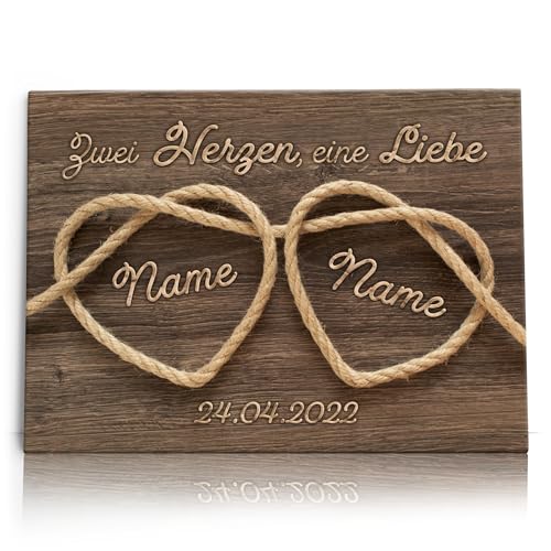Liebesleinwand Das sind wir Leinwand: Verknüpfte Herzen | Leinwandbild mit Namen und Datum | Wandbild gestalten | Jahrestag Geschenk für Frau Freundin Mann Freund von Liebesleinwand