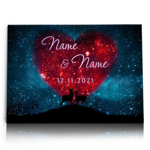 Liebesleinwand Leinwand personalisiert | Geschenk für sie oder ihn zum Jahrestag, Verlobung, Hochzeitstag | Leinwandbild gestalten mit Namen und Datum | Himmel voller Liebe von Liebesleinwand