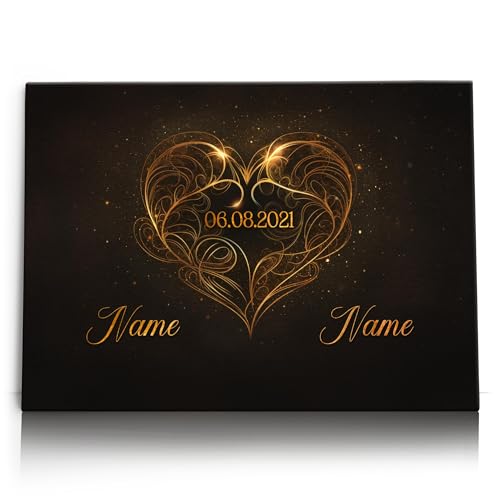 Liebesleinwand Leinwandbild personalisiert | Leinwand gestalten mit Namen und Datum Geschenk für Partner | Elegante Liebe von Liebesleinwand