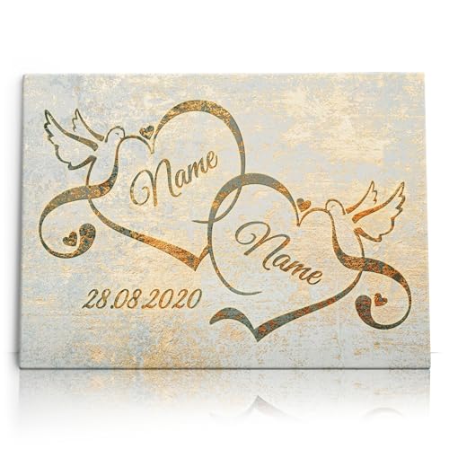 Liebesleinwand Leinwandbild personalisiert | Leinwand gestalten mit Namen und Datum Geschenk für Partner | Liebesvögel von Liebesleinwand