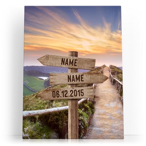 Liebesleinwand Leinwandbild personalisiert | Leinwand gestalten mit Namen und Datum Geschenk für Partner | Wegweiser zur Aussicht Liebesleinwand Leinwandbild personalisiert | Leinwand gestalten mit Namen und Datum Geschenk für Partner | Wegweiser zur Aussicht von Liebesleinwand