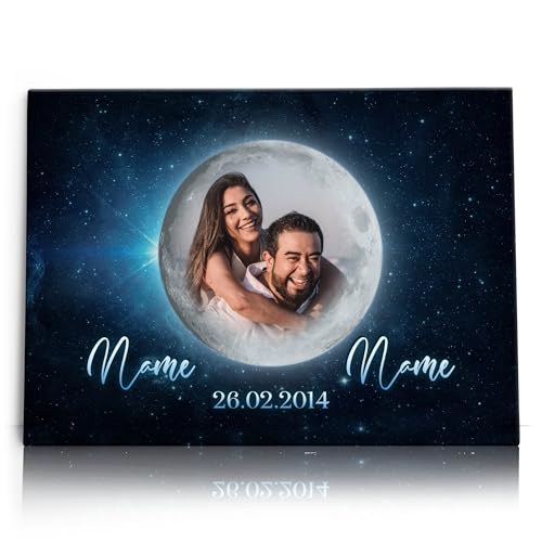 Liebesleinwand Leinwandbild personalisiert mit Foto | Leinwand gestalten mit Foto, Namen und Datum Geschenk für Partner | Mondschein Liebesleinwand Leinwandbild personalisiert mit Foto | Leinwand gestalten mit Foto, Namen und Datum Geschenk für Partner | Mondschein von Liebesleinwand