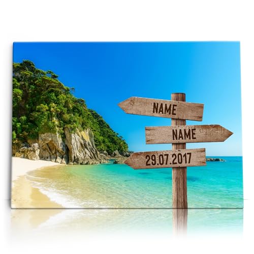 Liebesleinwand Paarparadies am Meer | Leinwand mit Namen und Datum | Wandbild gestalten, Jahrestag Geschenk für Frauen und Männer von Liebesleinwand