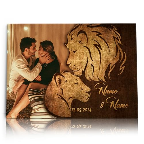 Liebesleinwand Personalisierte Foto-Geschenke | Leinwandbild Fotogeschenk für sie und ihn zum Geburtstag, Hochzeitstag, Jahrestag gestalten | Löwen der Liebe von Liebesleinwand