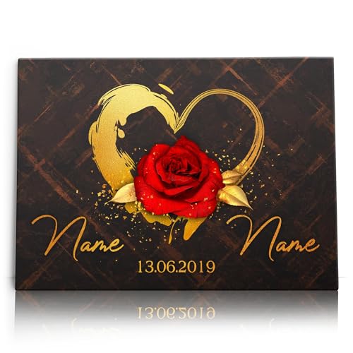 Liebesleinwand Personalisierte Geschenke Goldenes Rosenherz | Leinwandbild Geschenk für sie und ihn zum Geburtstag, Hochzeitstag, Jahrestag gestalten von Liebesleinwand