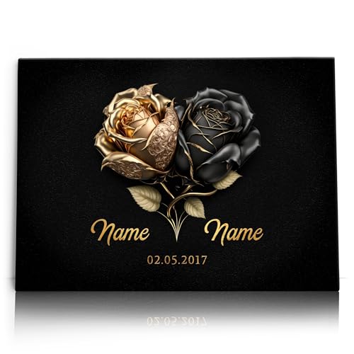 Liebesleinwand Personalisierte Geschenke | Leinwandbild Geschenk für sie und ihn zum Geburtstag, Hochzeitstag, Jahrestag gestalten | Herz der Rosen von Liebesleinwand