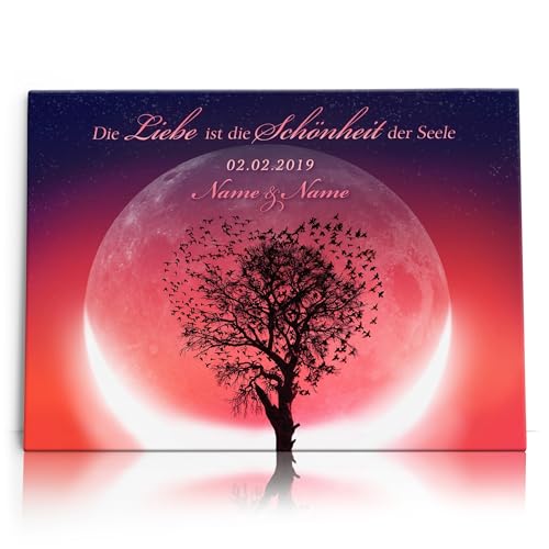 Liebesleinwand Personalisierte Geschenke | Leinwandbild Geschenk für sie und ihn zum Geburtstag, Hochzeitstag, Jahrestag gestalten | Mondbaum von Liebesleinwand
