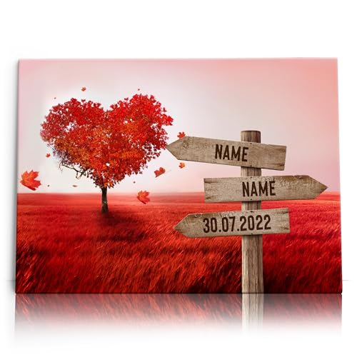 Liebesleinwand Personalisierte Geschenke Rote Blätterromantik | Leinwandbild Geschenk für sie und ihn zum Geburtstag, Hochzeitstag, Jahrestag gestalten von Liebesleinwand