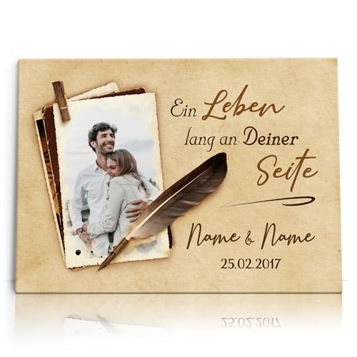 Liebesleinwand Personalisierte Geschenke mit Foto Ein Leben lang | Leinwandbild Geschenk für sie und ihn zum Geburtstag, Hochzeitstag, Jahrestag gestalten von Liebesleinwand