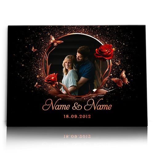 Liebesleinwand Personalisierte Geschenke mit Foto Rote Magie | Leinwandbild Geschenk für sie und ihn zum Geburtstag, Hochzeitstag, Jahrestag gestalten von Liebesleinwand