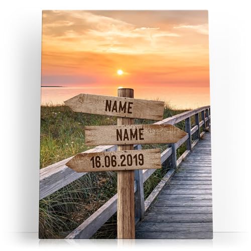 Liebesleinwand Personalisiertes Leinwandbild gestalten | Steg am Meer | Geschenk zum Jahrestag, Hochzeitstag, Verlobung, Hochzeit | Leinwandbild gestalten mit Namen und Datum von Liebesleinwand