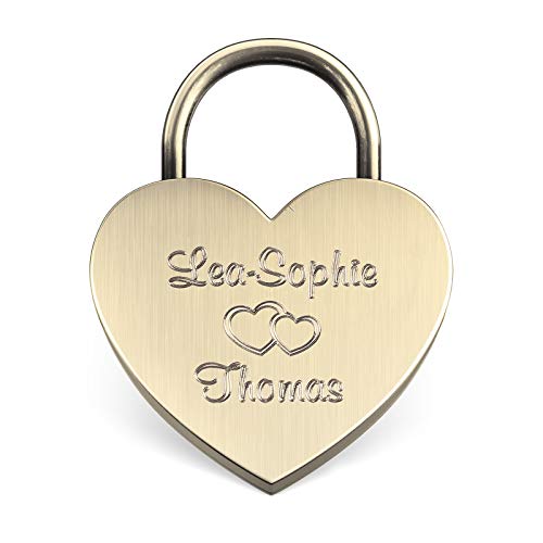 LIEBESSCHLOSS-FACTORY Herz-Schloss Antik-Gold mit Gravur und Schlüssel, gratis Geschenkbox uvm. Jetzt graviertes Vorhängeschloss in Herzform gestalten! von Liebesschloss Factory