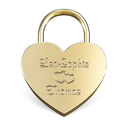 LIEBESSCHLOSS-FACTORY Herz-Schloss Gold mit Gravur und Schlüssel, gratis Geschenkbox uvm. Jetzt graviertes Vorhängeschloss in Herzform gestalten! von Liebesschloss Factory