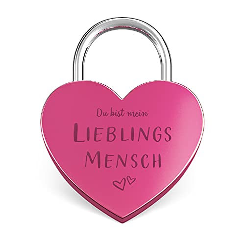 LIEBESSCHLOSS-FACTORY Herz-Schloss Pink mit Gravur und Schlüssel "Lieblingsmensch" von Liebesschloss Factory