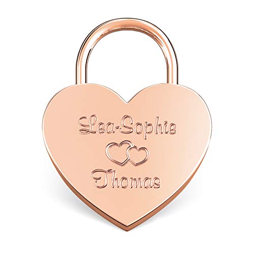 LIEBESSCHLOSS-FACTORY Herz-Schloss Rosé-Gold mit Gravur und Schlüssel, gratis Geschenkbox uvm. Jetzt graviertes Vorhängeschloss in Herzform gestalten! von Liebesschloss Factory