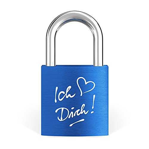 Liebesschloss Factory Liebes-Schloss Blau mit Gravur und Schlüssel "Ich liebe Dich" von Liebesschloss Factory