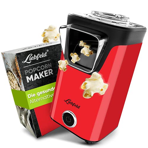 ﻿Liebfeld Popcornmaschine - Heißluft Popcorn Maker ohne Fett & Öl - Retro Küchen Gadget für Pop Mais mit Zucker, Salz - Cooler Snack Automat (Rot) von Liebfeld
