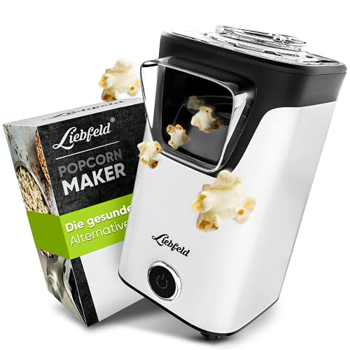 ﻿Liebfeld Popcornmaschine - Heißluft Popcorn Maker ohne Fett & Öl - Retro Küchen Gadget für Pop Mais mit Zucker, Salz - Cooler Snack Automat (Weiß) von Liebfeld