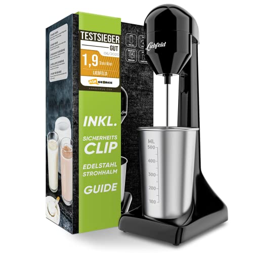Liebfeld Protein Shaker Elektrisch - Stabmixer mit 500ml Edelstahl Becher - Proteinshake & Milch Shake Mixer, Fitness Shaker, Eiweiß Shaker, Frappe Mixer, Smoothie Maker 100W Power von Liebfeld
