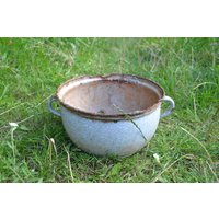 Antiker Topf Emaille Pflanztopf Kräutergarten Gartendeko Vintage von LieblingsdingeKunst