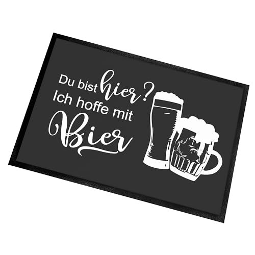 Lieblingsmensch Fußmatte | Türmatte mit Spruch | 60x40cm | Du bist Hier? Ich hoffe mit Bier | für innen und außen | Vorleger für die Haustür/Flur | Geschenk zur ersten Wohnung | Einweihung von Lieblingsmensch