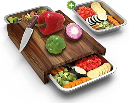 Liebspecht Schneidebrett Set mit Auffangschalen - 40x30x7.2 Groß - Akazienholz mit 3 Edelstahl Backblechen Reinigbar in der Spülmaschine - Multifunktionales Küchen Holzbrett Liebspecht Schneidebrett Set mit Auffangschalen - 40x30x7.2 Groß - Akazienholz mit 3 Edelstahl Backblechen Reinigbar in der Spülmaschine - Multifunktionales Küchen Holzbrett von Liebspecht