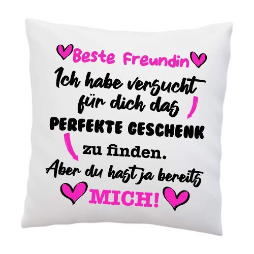 LIEBTASTISCH Kissen mit Spruch - ''Beste Freundin, Ich Habe versucht für Dich das perfekte.''- Deko-Kissen - weiß 40cm x 40cm - Liebe - optimales Geschenk - Überraschung - Geburtstag - Weihnachten von LIEBTASTISCH