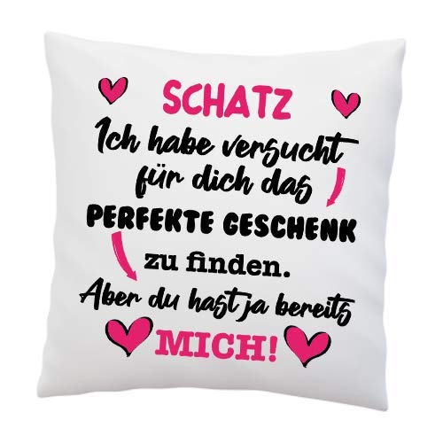 LIEBTASTISCH Kissen mit Spruch - ''Schatz, Ich Habe versucht für Dich das perfekte.''- Deko-Kissen - weiß 40cm x 40cm - Liebe - optimales Geschenk - Valentinstag - Geburtstag - Weihnachten von LIEBTASTISCH