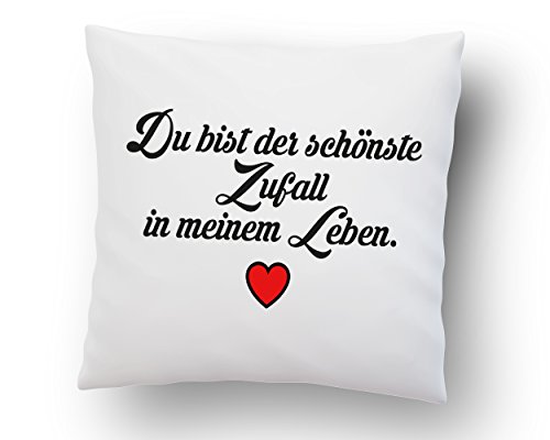 LIEBTASTISCH Liebes Kissenbezug ''Du bist der schönste Zufall in Meinem Leben.'' - Kissen-Hülle - Deko-Kissen - weiß 40cm x 40cm - Liebe - Schatz - Beziehung - von LIEBTASTISCH