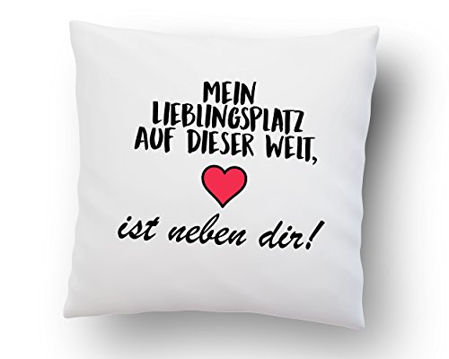 LIEBTASTISCH Liebes Kissenbezug mit Spruch ''Mein Lieblingsplatz auf Dieser Welt...'' - Kissen-Hülle - Deko-Kissen - weiß 40cm x 40cm - Liebe - Schatz - Beziehung von LIEBTASTISCH