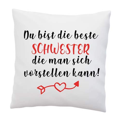 LIEBTASTISCH Liebes Kissenbezug mit Spruch ''Du bist die Beste Schwester, die Man Sich vorstellen kann.'' - Kissen-Hülle - Deko-Kissen - Weiß 40cm x 40cm - Liebe - Schwester von LIEBTASTISCH