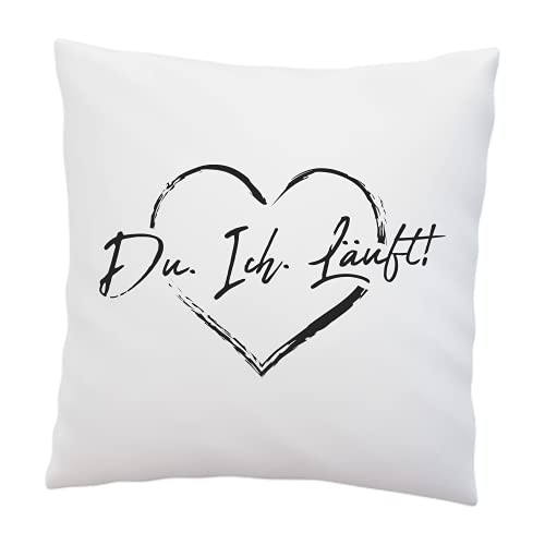 Kissen mit Spruch "Du.Ich.Läuft" - Deko Kissen 40x40cm Weiß - Liebe - Geschenk für Schatz Liebesbeweis - Romantisch - Hochzeitskissen - Partner Geschenke von LIEBTASTISCH