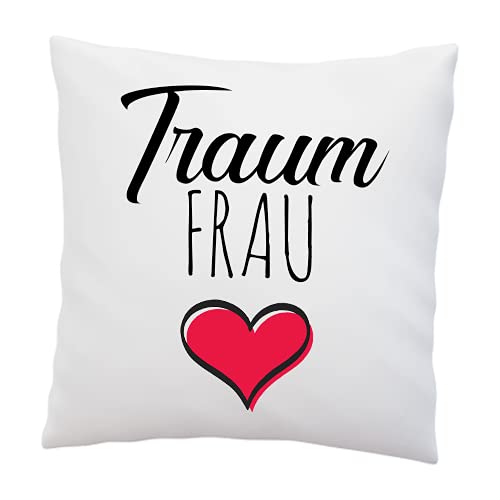 LIEBTASTISCH Kissen mit Spruch Traumfrau - Deko Kissen 40x40cm Weiß Liebe - Geschenk für Schatz Liebesbeweis - Romantisch - Partner Geschenke - Geschenk für Frauen (Traumfrau) von LIEBTASTISCH