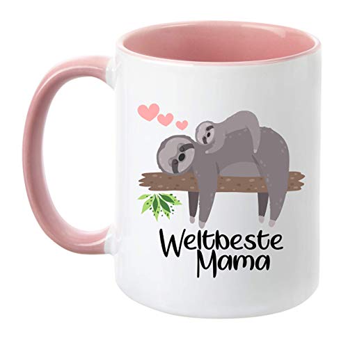 LIEBTASTISCH ''Weltbeste Mama'' - Faultier - Geschenk zum Muttertag, Geburtstag, für Mama, Kaffeetasse, Kaffeebecher, perfekte Bürotasse (Rosa) von LIEBTASTISCH