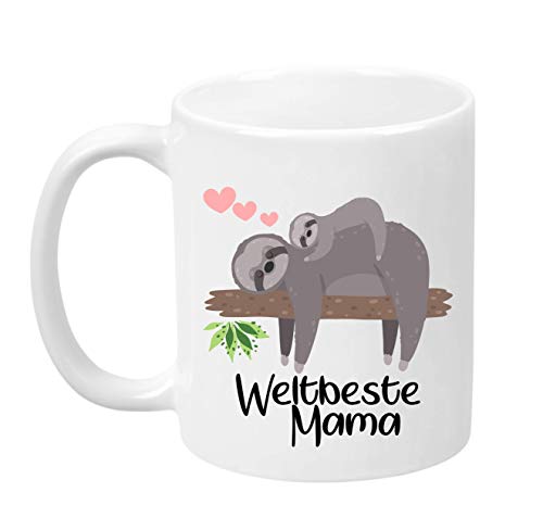 LIEBTASTISCH ''Weltbeste Mama'' - Faultier - Geschenk zum Muttertag, Geburtstag, für Mama, Kaffeetasse, Kaffeebecher, perfekte Bürotasse (Weiss) von LIEBTASTISCH