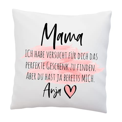 Personalisiertes Kissen mit Spruch Mama Ich Habe versucht Finden. Aber du hast ja bereits Mich!' - mit Namen- Geschenk zum Muttertag - Kissen mit Füllung Geburtstagsgeschenk für Mama (Ich - 1xName) von LIEBTASTISCH