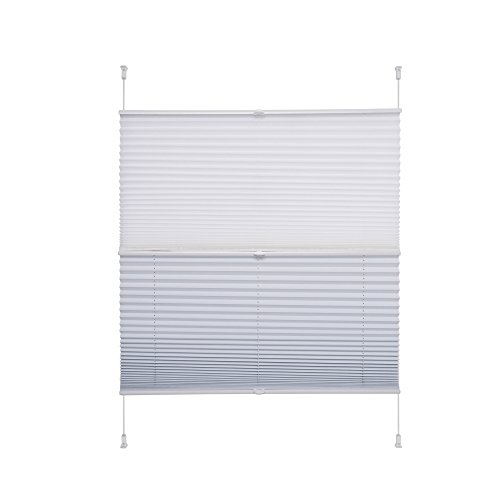 Liedeco® Plissee (Day and Night) verspannt mit Klemmträger / 100 x 130 cm weiß-weiß (Breite x Höhe) / lichtdurchlässig lichtundurchlässig Blickdicht stufenlos verstellbar als Doppelplissee von Liedeco