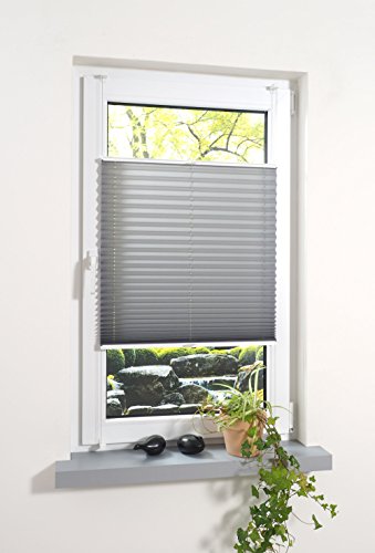 Liedeco® Plissee verspannt mit Klemmträger / 80 x 130 cm grau (BxH); lichtdurchlässig Blickdicht stufenlos verstellbar; leichte Montage ohne Bohren; Plissee zum Klemmen; Sonnenschutz KlemmfixPlissee von Liedeco