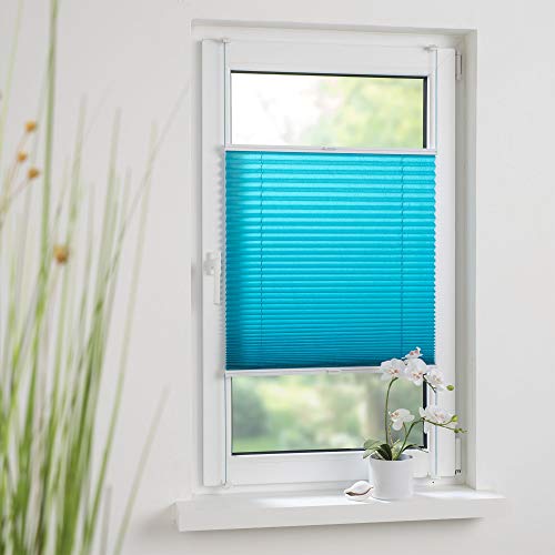 Liedeco® Plissee verspannt mit Klemmträger / 80 x 150 cm Blue Lagoon (blau) (Breite x Höhe) / lichtdurchlässig Blickdicht und stufenlos verstellbar/leichte Innen-Montage ohne Bohren von Liedeco