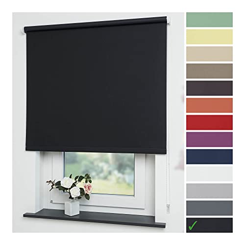 Liedeco® Rollo, Fenster Rollo, Kettenzug-Rollo / 102 x 240 cm (Breite x Höhe), schwarz/Verdunkelnd, Abdunkelnd, Blickdicht/viele Farben, Größen/Breiten 60-200 cm/Variable Montage möglich von Liedeco