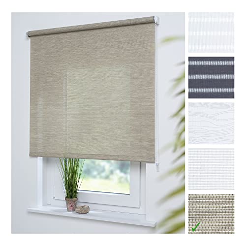 Liedeco® Rollo, Fenster Rollo, Kettenzug-Rollo / 122 x 180 cm (Breite x Höhe), Struktur Natur Sand/Stoff mit Dekor, Lichtdurchlässig, Blickdicht/Breiten 60-200 cm/Variable Montage möglich von Liedeco